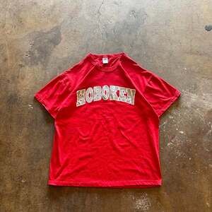 Vintage 90s Russell Athletic Hoboken Spell Out T-Shirt, Red, Men's Size L
